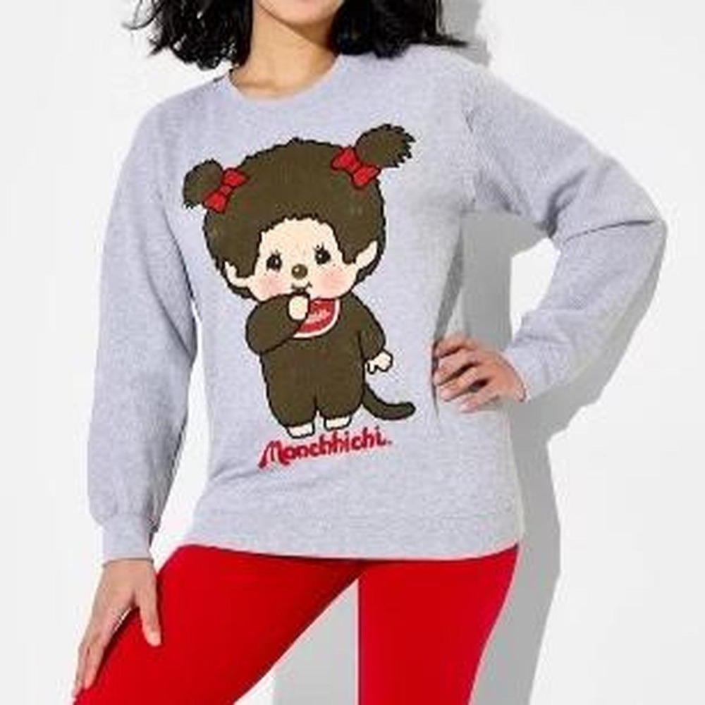 Monchhichi Grey Graphic Crewneck Pullover Sweatshirt
